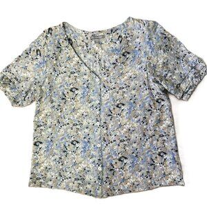 Peace & Pearls Ladies Blouse PL Blues Button Down Short Sleeves read